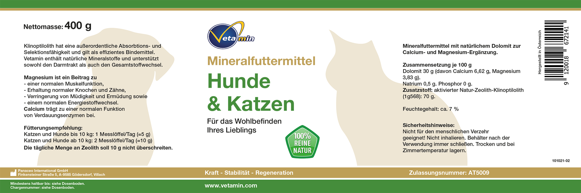 Vetamin Zeolith Mineralfutter für Hunde & Katzen